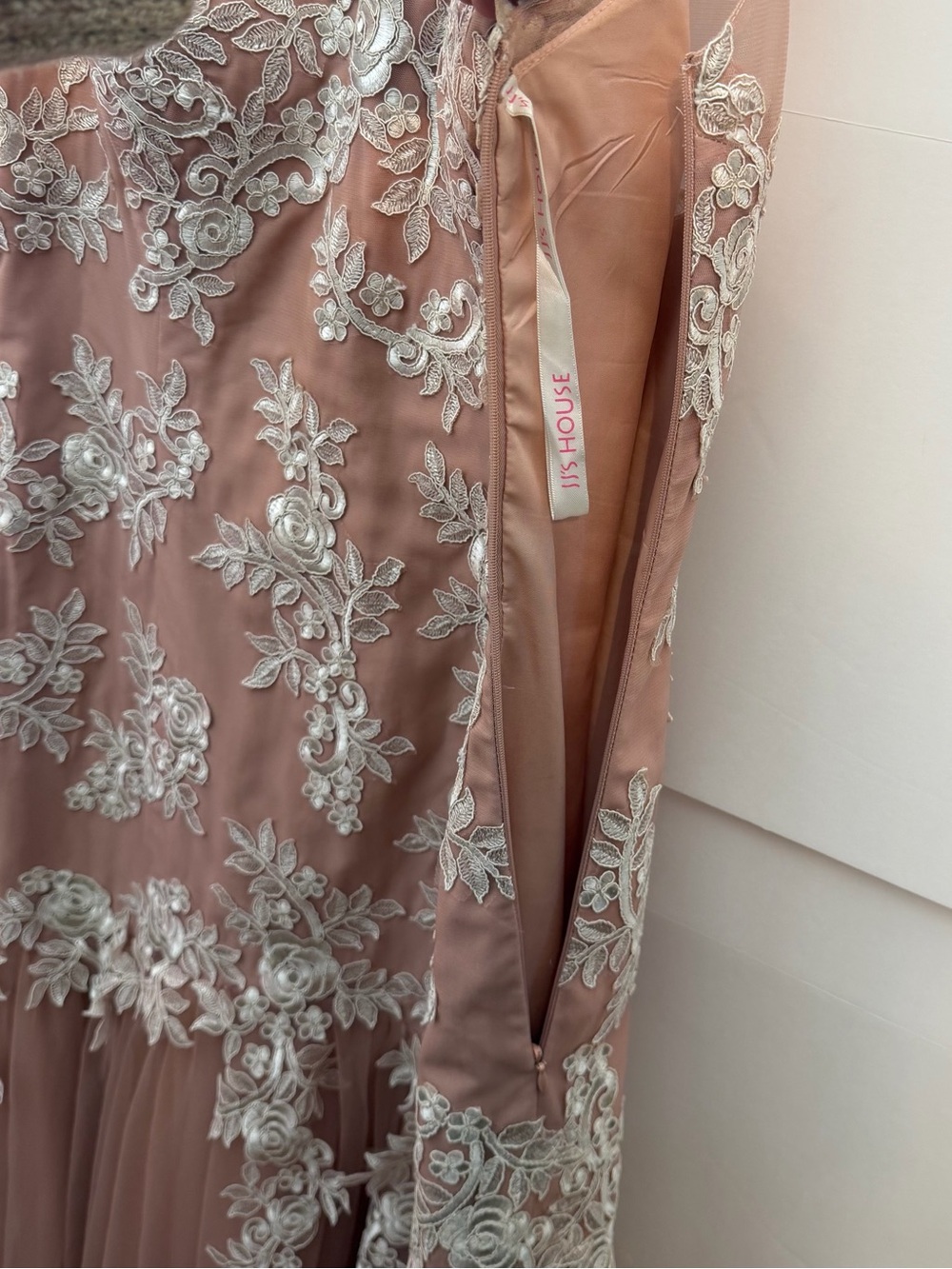 JJs House Blush Pink & White Floral Lace Embroidery Dress Gown With Tulle Skirt - Picture 9 of 12